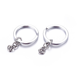 Platinum Alloy Split Key Rings, with Chains, Keychain Clasp Findings, Platinum, 33mm