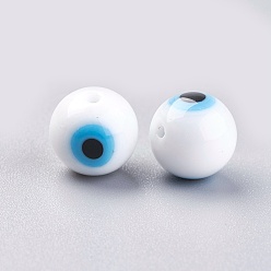 White Handmade Lampwork Beads, Evil Eye Style, Round, White, 10mm, Hole: 2mm