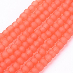 Rouge Orange Perles en verre transparentes , givré, ronde, rouge-orange, 4mm, Trou: 1.1~1.6mm, Environ 200 pcs/chapelet, 31.4 pouce