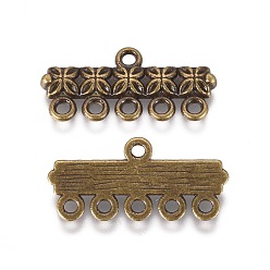 Antique Bronze Tibetan Style Alloy Chandelier Components Links, 5-Strand Reducer Connector, Lead Free and Cadmium Free, Antique Bronze, 12mm wide, 25mm long, hole: 1.5mm