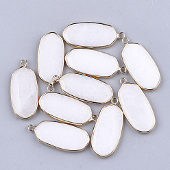 White Jade Natural White Jade Pendants, with Brass Findings, Oval, Golden, 36~37x15~16x3~4mm, Hole: 2mm