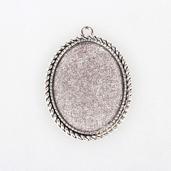 Antique Silver Tibetan Style Alloy Pendant Cabochon Settings, Cadmium Free & Lead Free, Oval, Antique Silver, Tray: 40x30mm, 51x37x2mm, Hole: 3mm, about 100pcs/kg