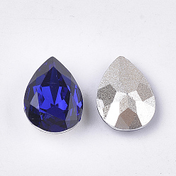 Cobalt Pointed Back Resin Rhinestone Cabochons, Back Plated, Faceted, teardrop, Cobalt, 17.5~18x~12.5~13x6.5~7mm, about 110pcs/bag