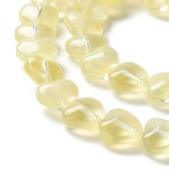 Champagne Yellow Transparent Glass Beads Strand, Heart, Champagne Yellow, 7.5~8.5x8~8.5x4~4.5mm, Hole: 1mm, about 44~45pcs/strand, 12.56~12.87 inch(31.9~32.7cm)