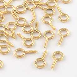 Light Gold Iron Screw Eye Pin Peg Bails, For Half Drilled Beads, Light Gold, 13x6.5x1.5mm, Hole: 4mm, Pin: 1.5mm