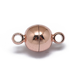 Real Rose Gold Plated Rack Plating Brass Magnetic Clasps with Loops, N45 Grade Strong Magnet, Long-Lasting Plated, Round, Real Rose Gold Plated, 11.5x6mm, Hole: 1.6mm