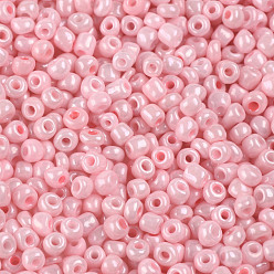 Pink Perles de rocaille en verre, opaque graine de couleurs, petites perles artisanales pour la fabrication de bijoux bricolage, ronde, rose, 4mm, Trou: 1.5 mm, environ 4500 pcs / livre