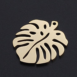 Doré  Pendentifs en acier inoxydable, charmes de feuilles tropicales, feuille de monstera, creux, or, 201mm, Trou: 24x21x1mm