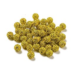 Citrine Perles de boule pave disco , Perles de strass d'argile polymère , ronde, citrine, pp 13 (1.9~2 mm), 6 rangées de strass, 10 mm, Trou: 1.5mm