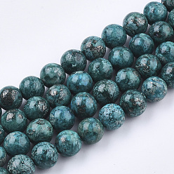 Темный Голубой Собраны натуральные бронзитовые и синтетические бирюзовые бусы, окрашенные, круглые, темные голубые, 8~8.5 мм, отверстие : 1 мм, около 50~51 шт / нитка, 16.1 дюйм