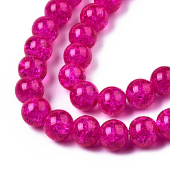 Fuchsia Spray Painted Crackle Glass Beads Strands, Round, Fuchsia, 10mm, Hole: 1.3~1.6mm, about 80pcs/strand, 31.4 inch