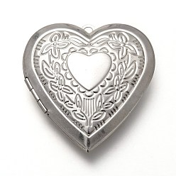 Stainless Steel Color 316 Stainless Steel Locket Pendants, Photo Frame Charms for Necklaces, Heart, Stainless Steel Color, 42x40x9mm, Hole: 2.5mm, Inner Diameter: 30x30mm