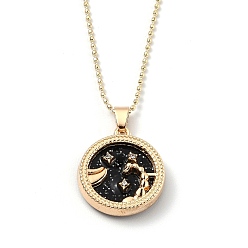 Скорпион Сплав горный хрусталь кулон ожерелья, с полимерными и шариковыми цепями, плоский круглый с созвездием / знак зодиака, золотые, чёрные, Скорпион, 18.31 дюйм (46.5 см)