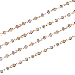 Gray Handmade Rondelle Glass Beads Chains for Necklaces Bracelets Making, with Golden Iron Eye Pin, Unwelded, Gray, 39.3 inch, Glass Beads: 6x4mm