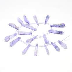 Lilas Galvaniques quartz naturel perles de cristal brins, perles percées, teint, larme, lilas, 27~34x8~12x5~9mm, Trou: 1.5mm, Environ 22 pcs/chapelet, 14.3 pouce