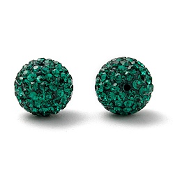 205_Emerald Half Drilled Czech Crystal Rhinestone Pave Disco Ball Beads, Small Round Polymer Clay Czech Rhinestone Beads, 205_Emerald, PP9(1.5~1.6mm), 10mm, Hole: 1.2mm