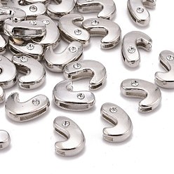 Letter J Подвеска-слайдер алфавит, для создания браслетов , Платиновый сплав кристалл горного хрусталя подвески, без кадмия, без никеля и без свинца, letter.j, 11~13x9~11.5x4~5 мм, отверстие : 7.5~8x1 мм
