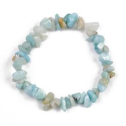 Amazonite Unisex Chip Natural Flower Amazonite Beaded Stretch Bracelets, Inner Diameter: 1-3/4~2 inch(4.5~5cm)