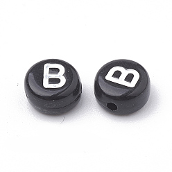 Letter B Opaque Acrylic Beads, Horizontal Hole, Alphabet Style, Flat Round, Letter.B, 7x4mm, Hole: 1.5mm, about 3700pcs/500g