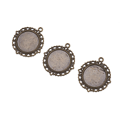 Antique Bronze Zinc Alloy Pendant Settings for Cabochon & Rhinestone, DIY Findings for Jewelry Making, Flat Round, Lead Free and Cadmium Free, Antique Bronze, 33.5x30x1.4mm, Hole: 2mm