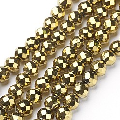 Gold Non-Magnetic Synthetic Hematite Beads Strands, Vacuum Plating, Faceted(64 Facets), Round, Golden Plated, Gold, 8mm, Hole: 1mm