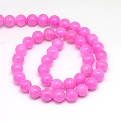 Fuchsia Natural Yellow Jade Beads Strands, Dyed, Round, Fuchsia, 6mm, Hole: 1mm, about 70pcs/strand, 15.75 inch