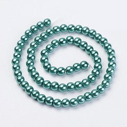 Turquoise Foncé Brins de perles de verre teints écologiques, Grade a, ronde, cordon en coton fileté, turquoise foncé, 6mm, Trou: 1.2~1.5mm, Environ 70 pcs/chapelet, 15.7 pouce