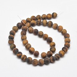 Tiger Eye Frosted Natural Tiger Eye Round Bead Strands, 8mm, Hole: 1mm, about 48pcs/strand, 15.5 inch