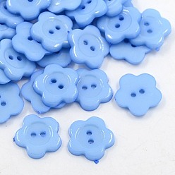 Cornflower Blue Acrylic Sewing Buttons for Costume Design, Plastic Buttons, 2-Hole, Dyed, Flower Wintersweet, Cornflower Blue, 14x2mm, Hole: 1mm