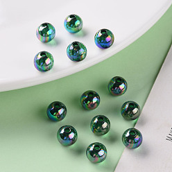 Green Transparent Acrylic Beads, AB Color Plated, Round, Green, 8x7mm, Hole: 2mm, about 1745pcs/500g