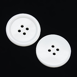 White Resin Buttons, Dyed, Flat Round, White, 30x3mm, Hole: 3mm, 98pcs/bag
