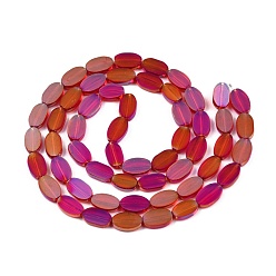 Camellia Painted Transparent Glass Beads Strands, Oval, Camellia, 8~10x6x2.5mm, Hole: 1mm, about 54Pcs/strand, 19.69~20.87''(50~53cm)
