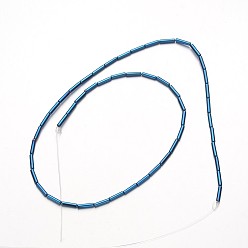 Plaqué Bleu Galvanoplastie non-magnétiques brins de perles d'hématite synthétique, Tube, bleu plaqué, 8x2mm, Trou: 1mm, Environ 51 pcs/chapelet, 15.7 pouce