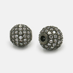 Gunmetal Brass Cubic Zirconia Beads, Round, Gunmetal, 6mm, Hole: 1.5mm