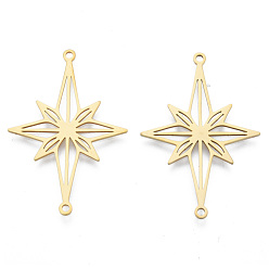 Real 18K Gold Plated 201 Stainless Steel Connector Charms, Star, Real 18K Gold Plated, 39x26x1mm, Hole: 1.5mm