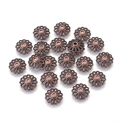 Red Copper Tibetan Style Alloy Caps, Lead Free & Cadmium Free, Red Copper, 12x3mm, Hole: 2.5mm