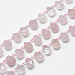 Rose Quartz Natural Rose Quartz Beads Strands, Top Drilled Beads, Faceted Teardrop, 13~14x10~11mm, Hole: 1mm, about 28pcs/strand, 15.7 inch