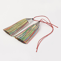 Colorful Nylon Tassels Big Pendant Decorations, with CCB Plastic, Antique Silver, Colorful, 85x20x10.5mm
