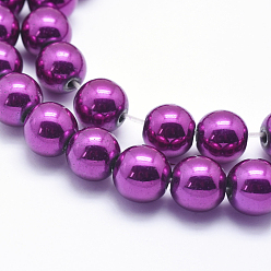Magenta Non-magnetic Synthetic Hematite Bead Strands, Spray Painted, Round, Magenta, 8mm, Hole: 1mm, about 48pcs/strand, 15.7 inch