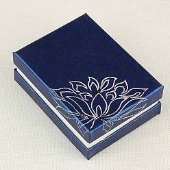 Blue Rectangle Printed Cardboard Jewelry Necklace Boxes, Velours inside, Blue, 90x68x33mm