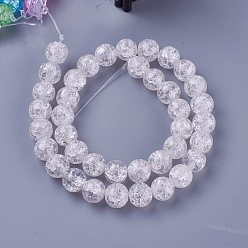 Clear Crackle Glass Bead Strands, Round, Clear, 10~10.5mm, Hole: 1.5mm, about 38~39pcs/strand, 14.56 inch~15.15 inch(37~38.5cm)