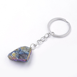Couleur Mélangete Porte-clés quartz cristal plaqué arc-en-ciel, avec les accessoires en fer, nuggets, platine, couleur mixte, 86~98mm