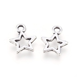 Antique Silver Tibetan Style Pendants, Lead Free and Cadmium Free, Antique Silver, Star, 10mm wide, 12mm long, hole: 2mm