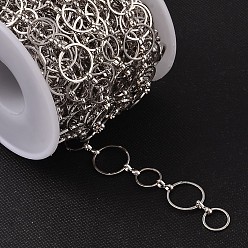 Platinum Brass Handmade Chains, Unwelded, with Spool, Platinum Color, Nickel Free, Link: about 10mm and 14mm in diameter, 1mm thick, about 32.8 Feet(10m)/roll