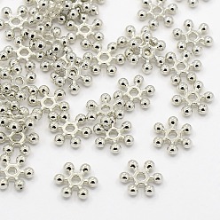 Platinum Zinc Alloy Beads Spacers, Cadmium Free & Lead Free, with One Hole, Snowflake, Platinum, 10x2.5mm, Hole: 1.5mm