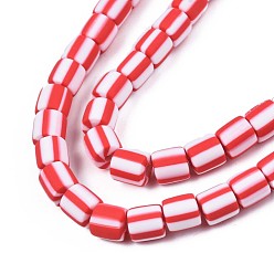 Red Handmade Polymer Clay Bead Strands, Column, Red, 6x6mm, Hole: 1.5mm, about 63pcs/strand, 15.55 inch~15.94 inch(39.5~40.5cm)