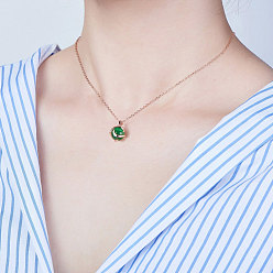 Or Rose Collier à pendentif en argent sterling Shegrace 925, avec opale, ronde, verte, or rose, 17.72 pouce (45 cm)
