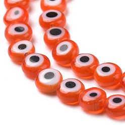 Оранжево-Красный Бусины лэмпворк , плоские круглые с сглаза, оранжево-красный, 4.5x2.5 мм, отверстие : 0.6 мм, около 90~100 шт / нитка, 15.35''~15.75'' (39~40 см)