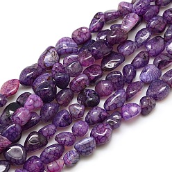 Purple Nuggets Natural Crackle Agate Beads Strands, Dyed & Heated, Purple, 8~16x8~12x6~10mm, Hole: 1mm, about 30~40pcs/strand, 15~16 inch