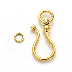 Antique Golden Tibetan Style S Hook Clasps, Cadmium Free & Nickel Free & Lead Free, Antique Golden, S Hook: 38x16x8mm, Ring: 8mm, Hole: 5mm